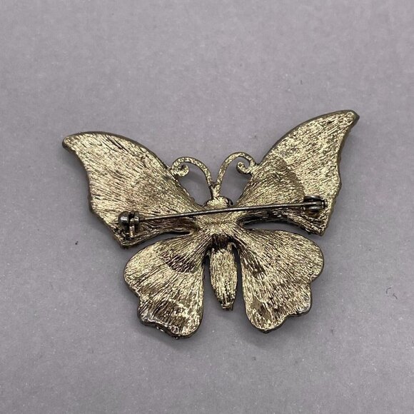 Vintage Red Crystal and Rhinestone Butterfly Brooch Pin Gold Tone - Picture 5 of 5